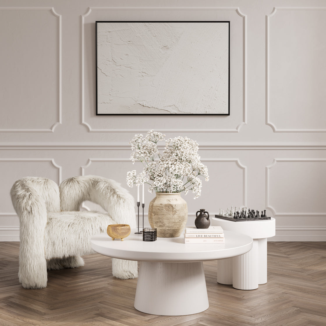 Astrid Reeded White Round Side Table